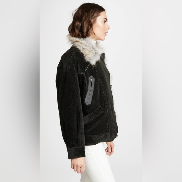 Free People Black Bomber Jacket with Faux Fur Collar - Picture 4 of 16